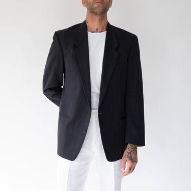 Vintage 80s Giorgio Armani Black &amp; Graphite Gray Textured Micro Plaid Wool Blazer | Made in Italy | 100% Wool | 1980s Armani Designer Jacket 