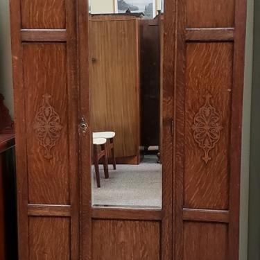 Item #S16 English Oak Single Door Robe w/ Mirror c.1920s