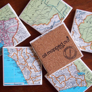 1982 Peru &amp; Ecuador Map Handmade Repurposed Vintage Map Coasters - Ceramic Tile Coasters set of 6 - Repurposed 1980s Hammond Atlas - OOAK 
