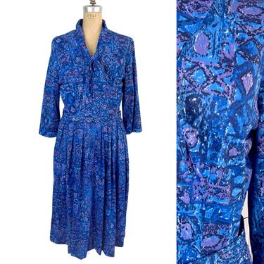 1960s Shelton Strollers blue and purple day dress with belt - size sm / med 