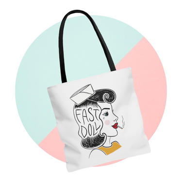 Fast Doll Sailor Girl large white &amp; black tote bag 