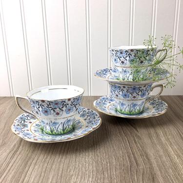 Rosina blue floral teacups #4967 - set of 3 - vintage English bone china 