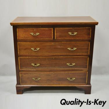 Antique Mahogany Banded Satinwood Inlay 5 Drawer Federal Bachelor Chest Dresser