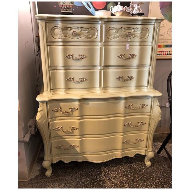 Sage painted French provincial tall chest of (6) drawers 40 W x 18 D x 57 