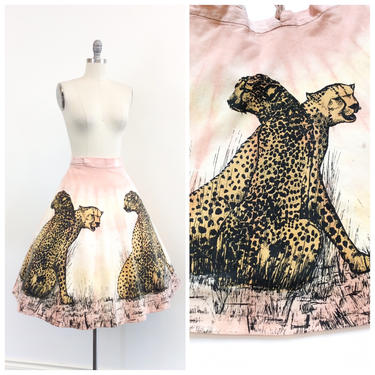 60s Cheetah Wrap Skirt / 1960s Vintage Cotton Novelty Print Skirt / Medium 