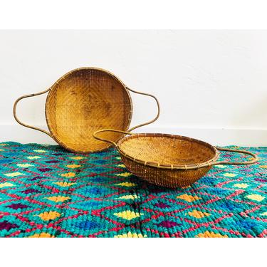 Pair of Round Basket Trays with Handles / Varying Sizes 