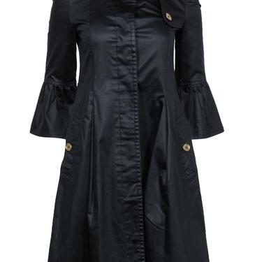 Burberry - Black Button-Up Bell Sleeve Trench Coat Sz 2