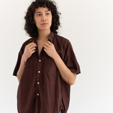 Vintage Hickory Brown Short Sleeve Shirt | Overdye Simple Blouse | Cotton Work Shirt | L | 