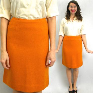 60s Orange Pencil Skirt | Tangerine Wool Skirt | Bernhard Altman | Extra Small 