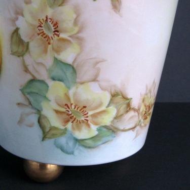 Handsome Hand Painted Porcelain / Vintage / Urn or Vase / Wild Roses / Gold Details 