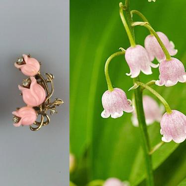 A Season of Lily - Vintage 1950s Coro Pale Pink Lucite Lily of the Valley Clip On Earrings 