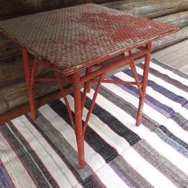 Orange Wicker Table Garden Furniture Cottage Red Rattan Square Dining Table Shabby Chic French Country Woven Farmhouse Outdoor Table 