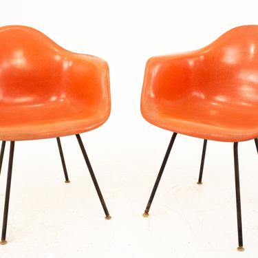 Early Herman Miller Mid Century Orange Shell Chairs - Pair - mcm 