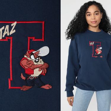 Taz Shirt 90s Sweatshirt Looney Tunes Sweater Warner Bros Shirt Navy Blue Kawaii Tazmanian Devil Cartoon Graphic Vintage Extra Large xl l 