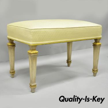 Vintage French Louis XVI Directoire Style Yellow &amp; Cream Upholstered Bench