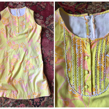 true vintage 1960s Lilly Pulitzer “The Lilly” dress, Lenin yellow floral shift dress, L 