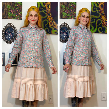 Vintage 1970’s Pink Floral Long Sleeve Blouse 