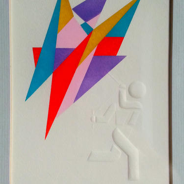 Jerome Rettich Abstract Modern Art Embossed Pochoir Painting Print Boy with Kite 
