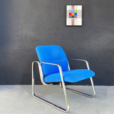 Blue Cantilever Chrome Chair 