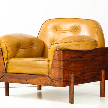 Novo Rumo Lounge Chair in Jacaranda and Yellow Leather