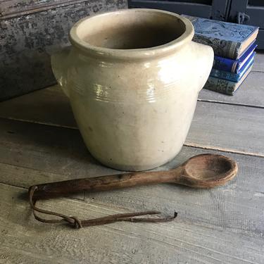 French Gris Confit Jar, Small Gray Stoneware Crock Pot, Utensils, Artist, Flower Vase, Rustic French Farmhouse Cuisine 