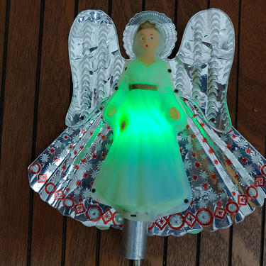 Vintage Mid Century Heavenly Angel Silver Angel Lighted Tree Topper 