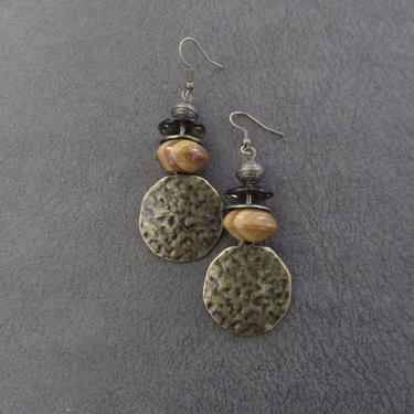 Hammered bronze earrings, Afrocentric hoop earrings, mid century modern earrings, African bold statement earrings, unique ethnic earrings 