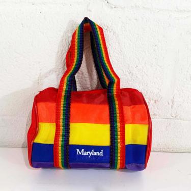 Vintage Souvenir Maryland Rainbow Bag Mini Tote Purse Retro Cute Kid's Nursery Baby Shower Change Purse 1970s 70s 1980s 80s 