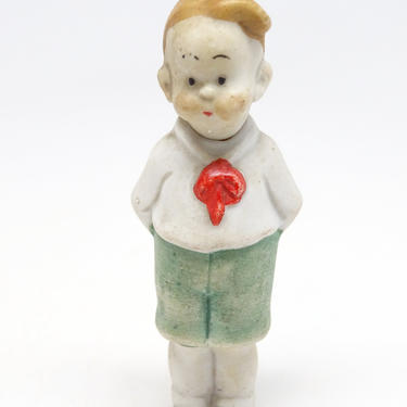 Antique Little Skeezix German Bisque Nodder,  Vintage 1930's Comic Character, Hand Painted Porcelain Boy Doll Toy 