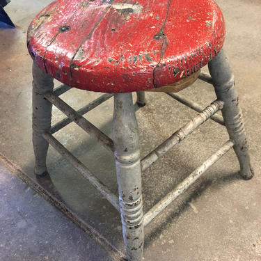 Rustic Red & Grey Vintage Stool 17” high