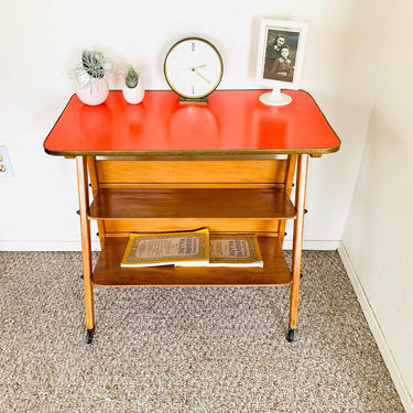 Red Formica Table, Magazine Cart, Vintage Formica Table, Side Table Mid Century, 50s 60s, Atomic End Table, Mid Century Formica Table 