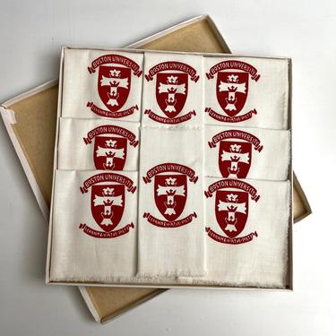 Boston University cocktail napkins by Walpole Brothers Linens - 1950s vintage - new in box 