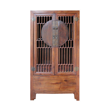 Chinese Distressed Brown Scenery Carving Armoire Cabinet cs1516EChinese Brown Open Panel Storage Tall Cabinet Bookcase cs4910 
