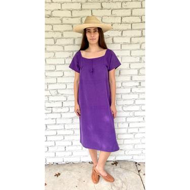 Woven Mexican Dress // vintage sun Mexican purple 70s boho hippie cotton hippy midi // S/M 
