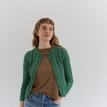 Vintage Mint Green Cableknit Cardigan Sweater | 50s Fisherman Jumper | XS S | 