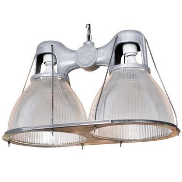 Pre War 1940s Holophane Industrial Double Pendant Lamp 
