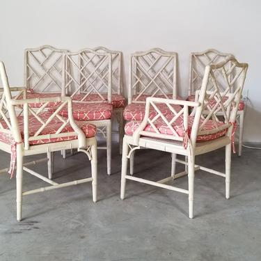 1970s Palm Beach Hollywood Regency-Style Faux Bamboo Dining Chairs- Set of 8 
