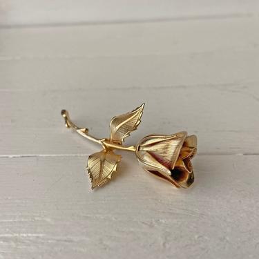 Vintage Giovanni Gold-Tone Rose Brooch Pin // Brooch For Sweater or Coat // Rose Lover Gift, Rose Jewelry Collector // Christmas Gift 