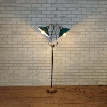 Art Deco Lilypad Double/2 Light Enamal Green Shade Floor Lamp 