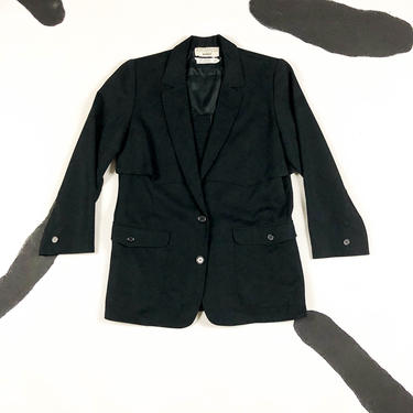 80s Gianni Versace Multupli Black Wool Blazer / Cropped Trench / Size 6 / 90s / Minimal / Trench Coat / Medium / Vintage Designer / M / 