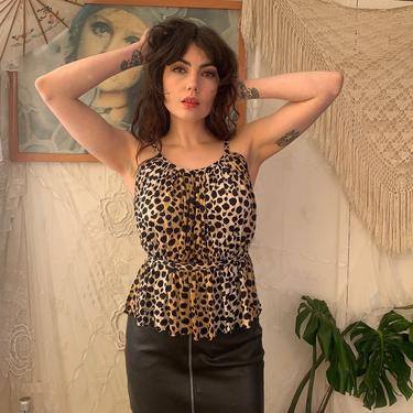 7o's LEOPARD PRINT TOP - high-waisted - pockets - yellow and white - x-small 