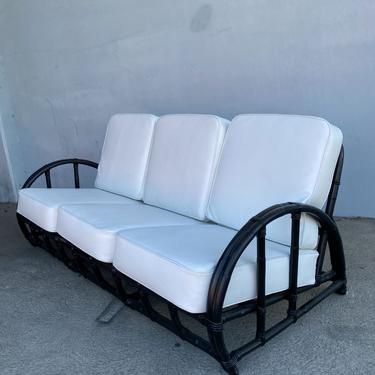 Restored Black Two-Strand &amp;quot;Half Moon&amp;quot; Rattan 3-Seat Sofa 
