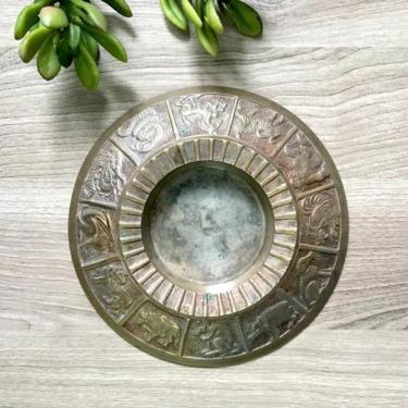 Chinese zodiac ashtray - vintage brass astrological decor 