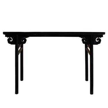 Chinese Scroll Apron Rustic Black Altar Console Table cs4990S
