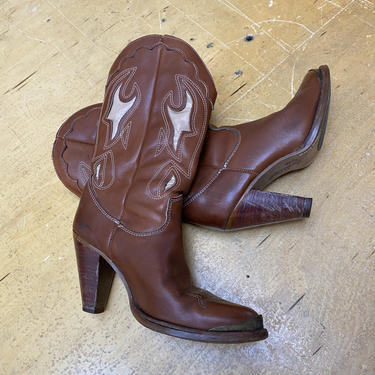 Vintage Zodiac leather cutout high heel cowboy boots, Femme 7.5 