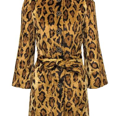 Beth Bowley - Tan Leopard Print Faux Fur Button-Up Trench Coat Sz 10