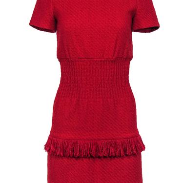 Maje - Red Woven Cotton Blend Frayed Edge Dress Sz S