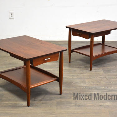 Walnut Mid Century Modern End Tables - A Pair 