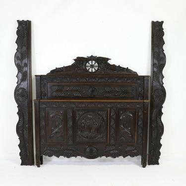 Bed, French Carved Breton Style Chestnut Bed, Vintage, Gorgeous!