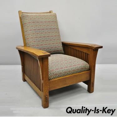 Stickley Mission Oak Arts &amp; Crafts Adjustable Spindle Morris Lounge Arm Chair